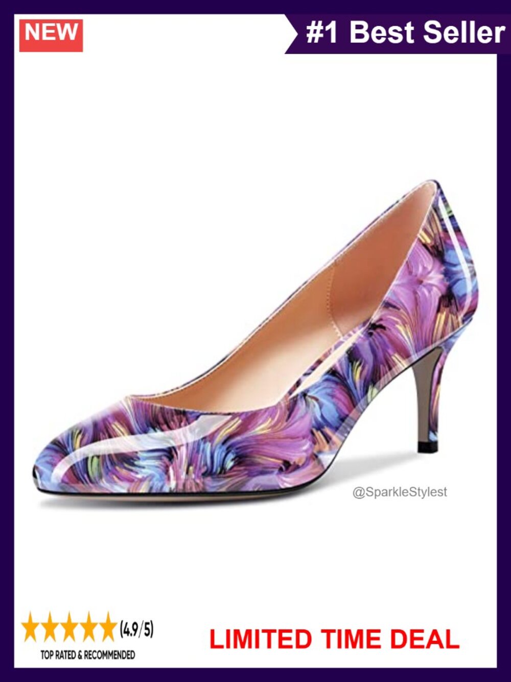 Women Round Toe Pump Stiletto Mid Heel Slip-On Dress Shoe